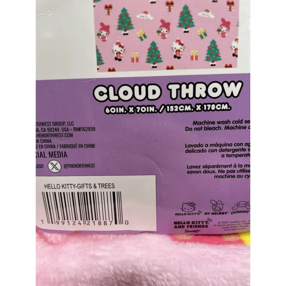 Hello Kitty Cinnamoroll My Melody Pink Christmas Throw Blanket 60x70 Pink NWT!
